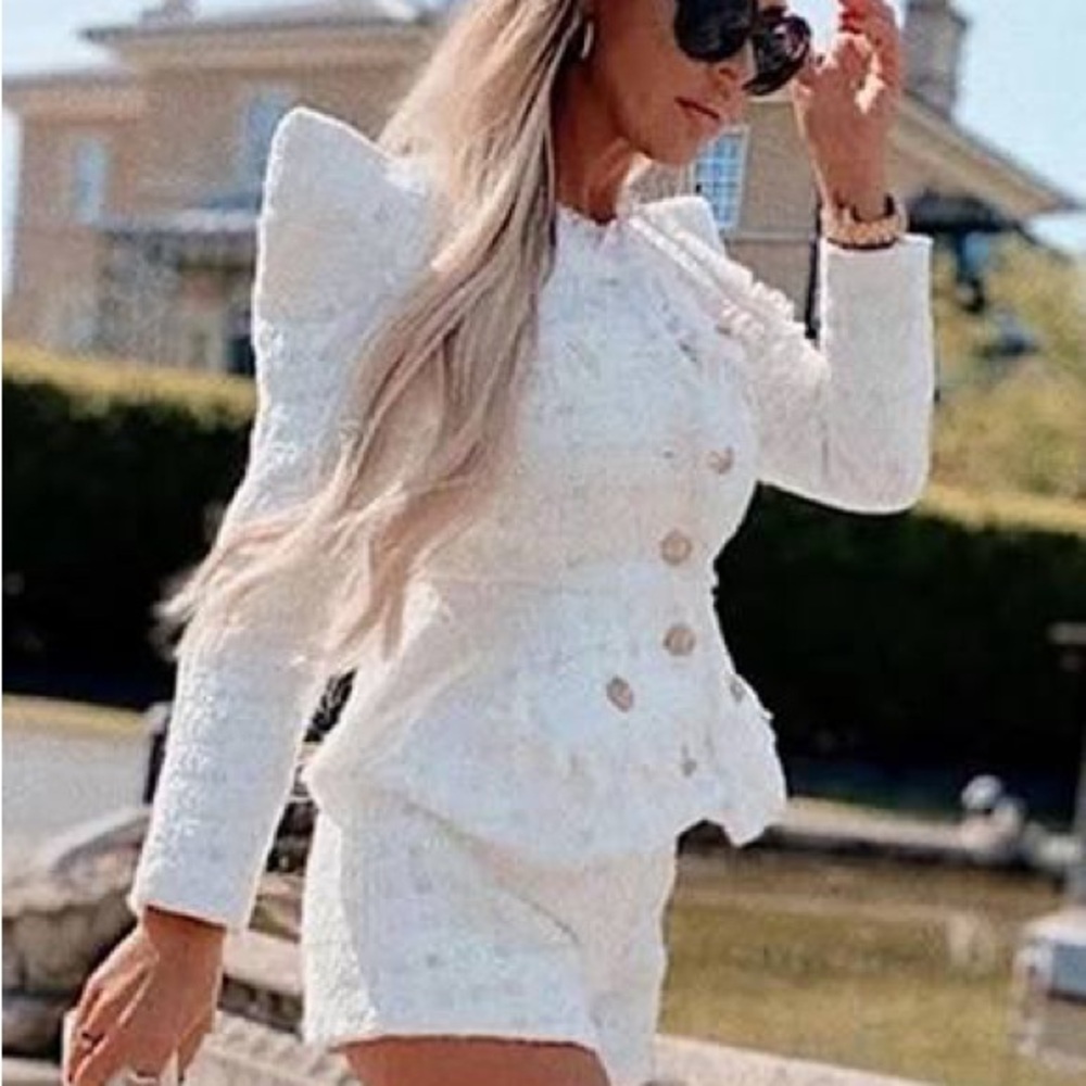 2 piece set Chic White Tweed Blazer and Shorts Set - Picture 6 of 6